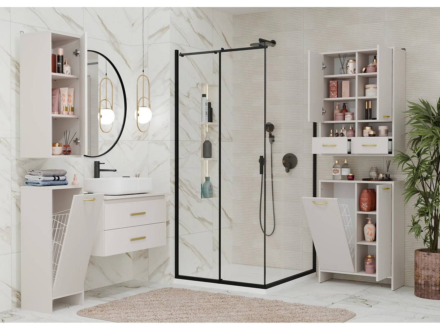 Mobile bagno salvaspazio 66x90 cm a 2 ante con portabiancheria cashmere MBT5