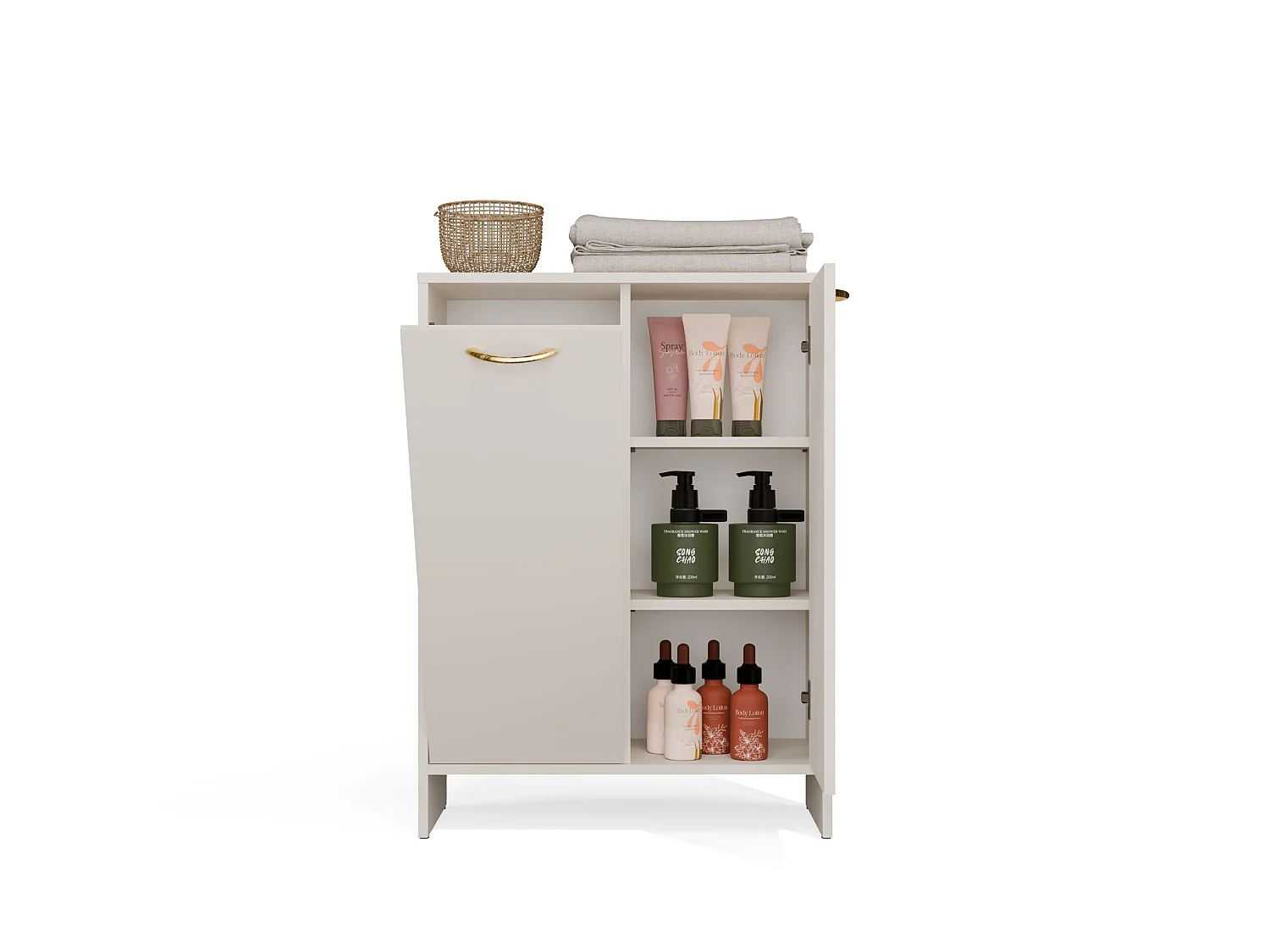 Mobile bagno salvaspazio 66x90 cm a 2 ante con portabiancheria cashmere MBT5