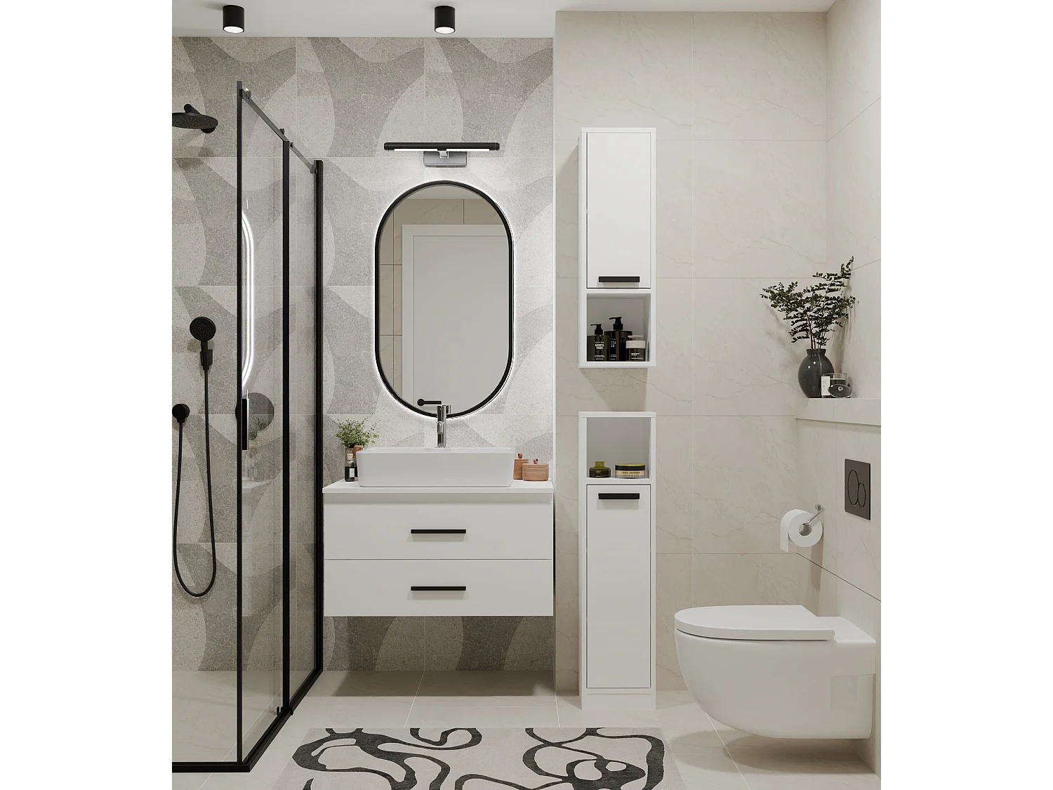 Mobile bagno salvaspazio 25,5x102 cm con 2 ante bianco opaco MBT7