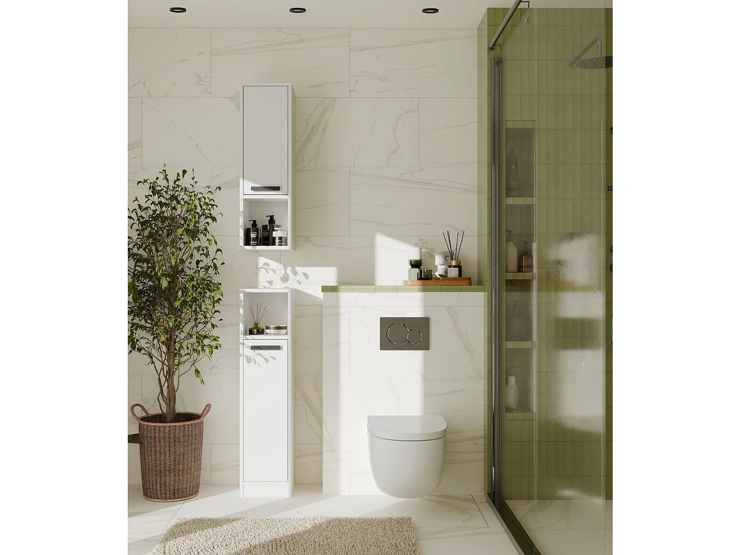 Mobile bagno salvaspazio 25,5x102 cm con 2 ante bianco opaco MBT7