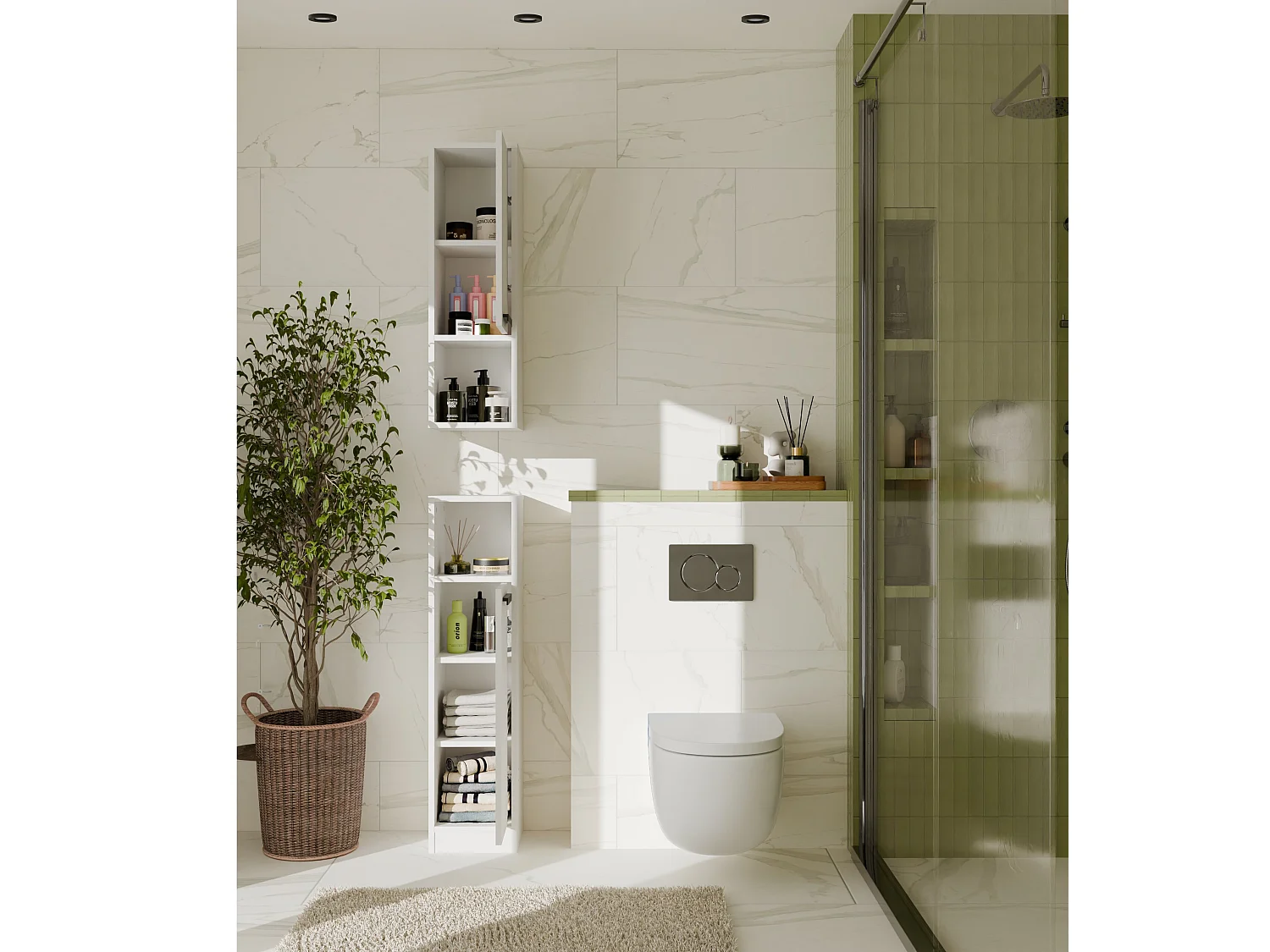Mobile bagno salvaspazio 25,5x102 cm con 2 ante bianco opaco MBT7