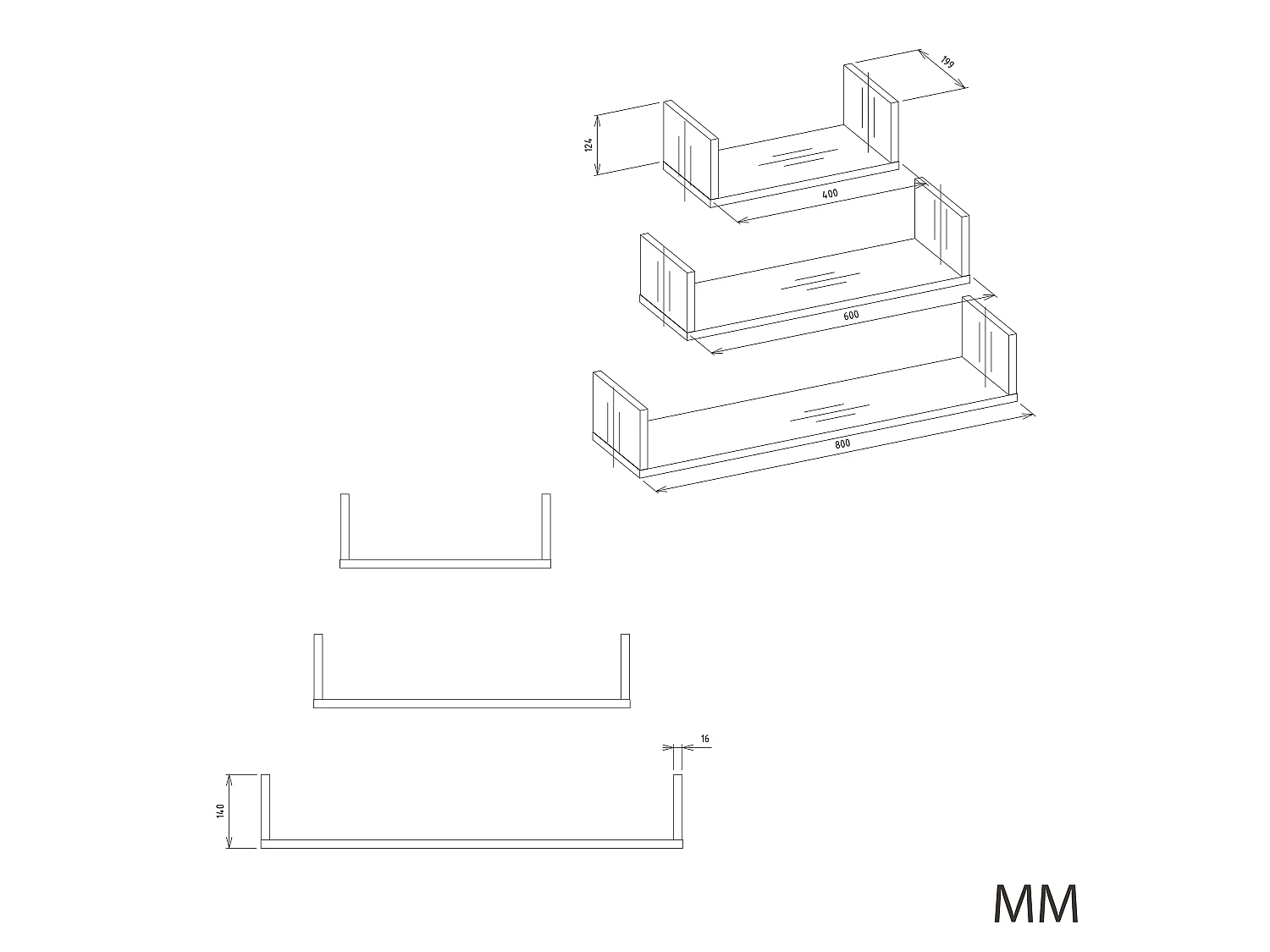Mensole da parete in diverse misure rovere chiaro MNT2