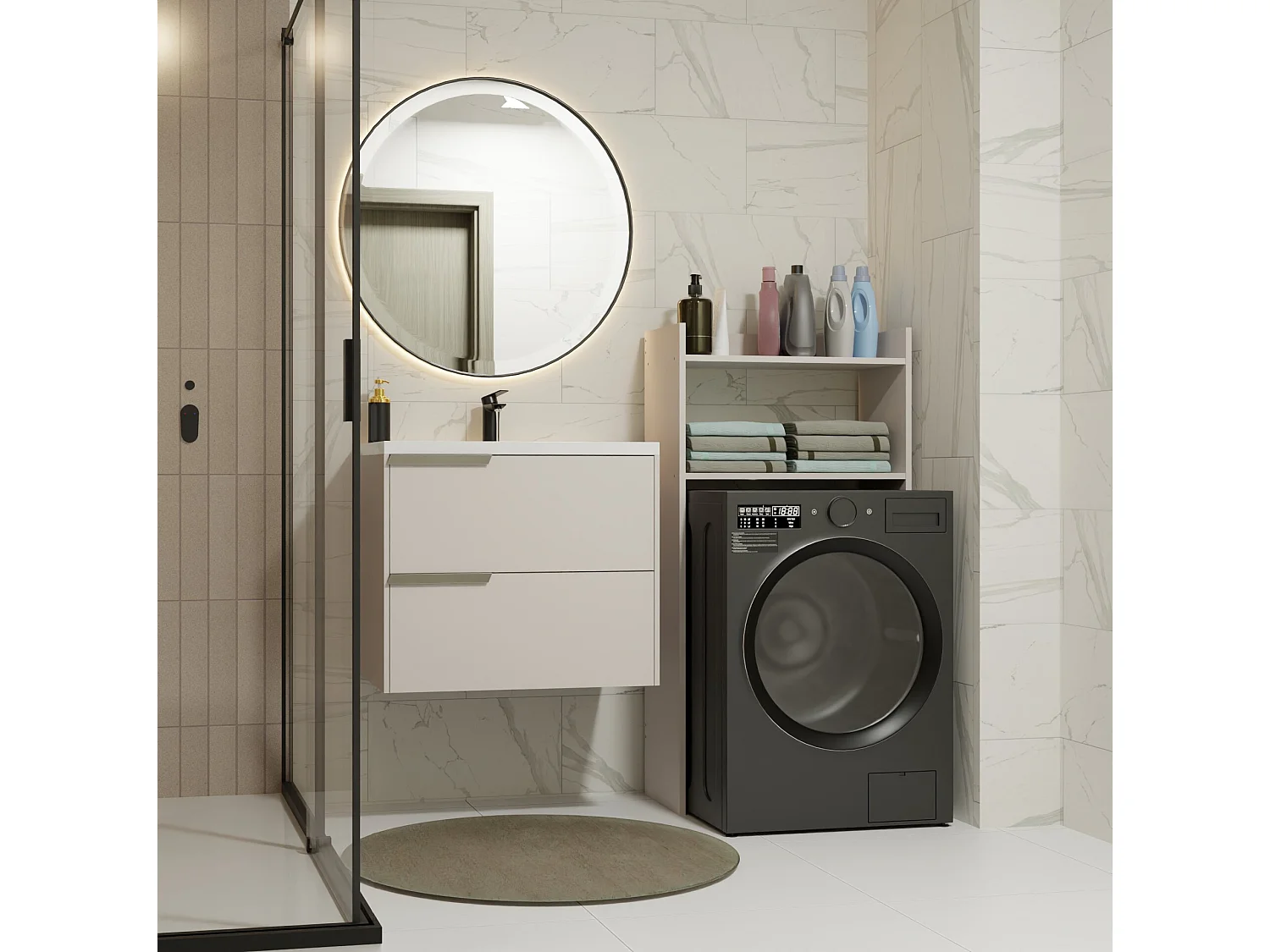 Mobile lavatrice 64x126 cm con 2 ripiani cashmere MLT6