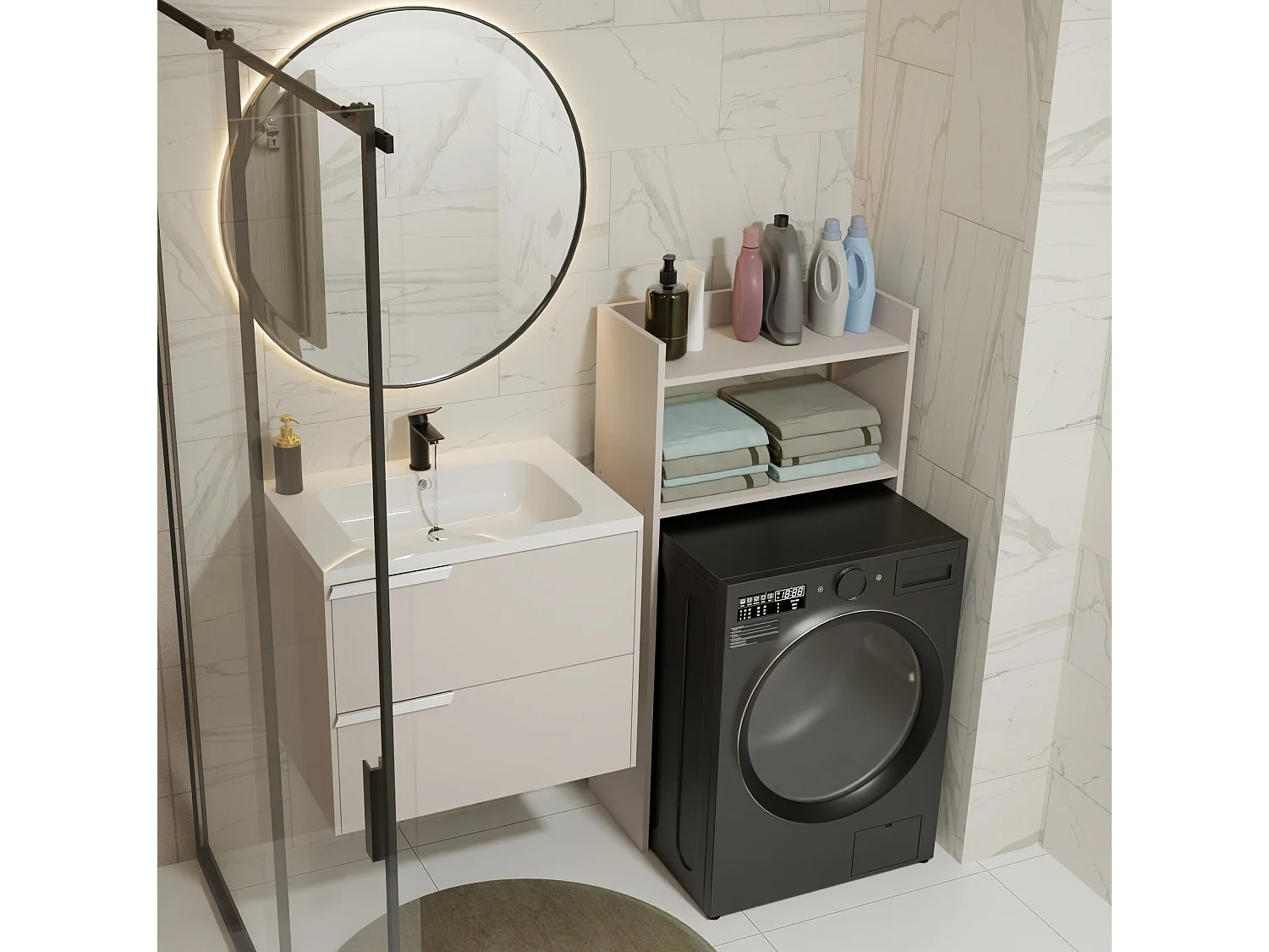 Mobile lavatrice 64x126 cm con 2 ripiani cashmere MLT6