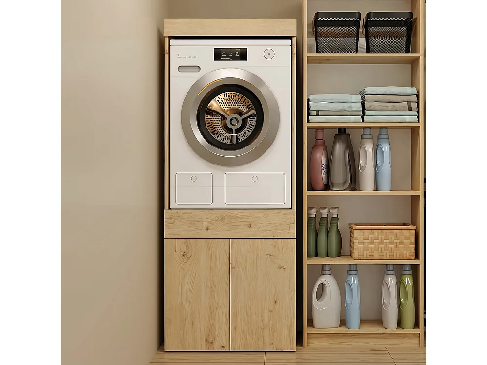 Mobile lavatrice 64,5x162,5 cm con cassetto e ante in rovere MLT4