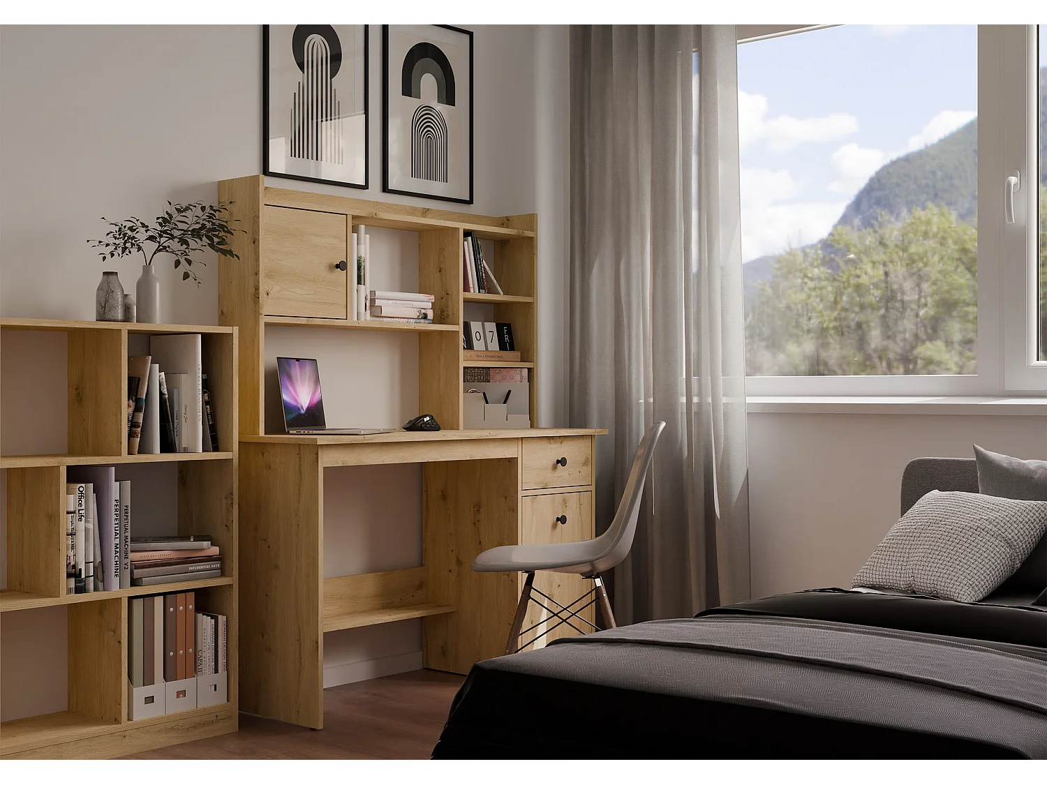 Scrivania moderna 120 cm con libreria rovere SCT22