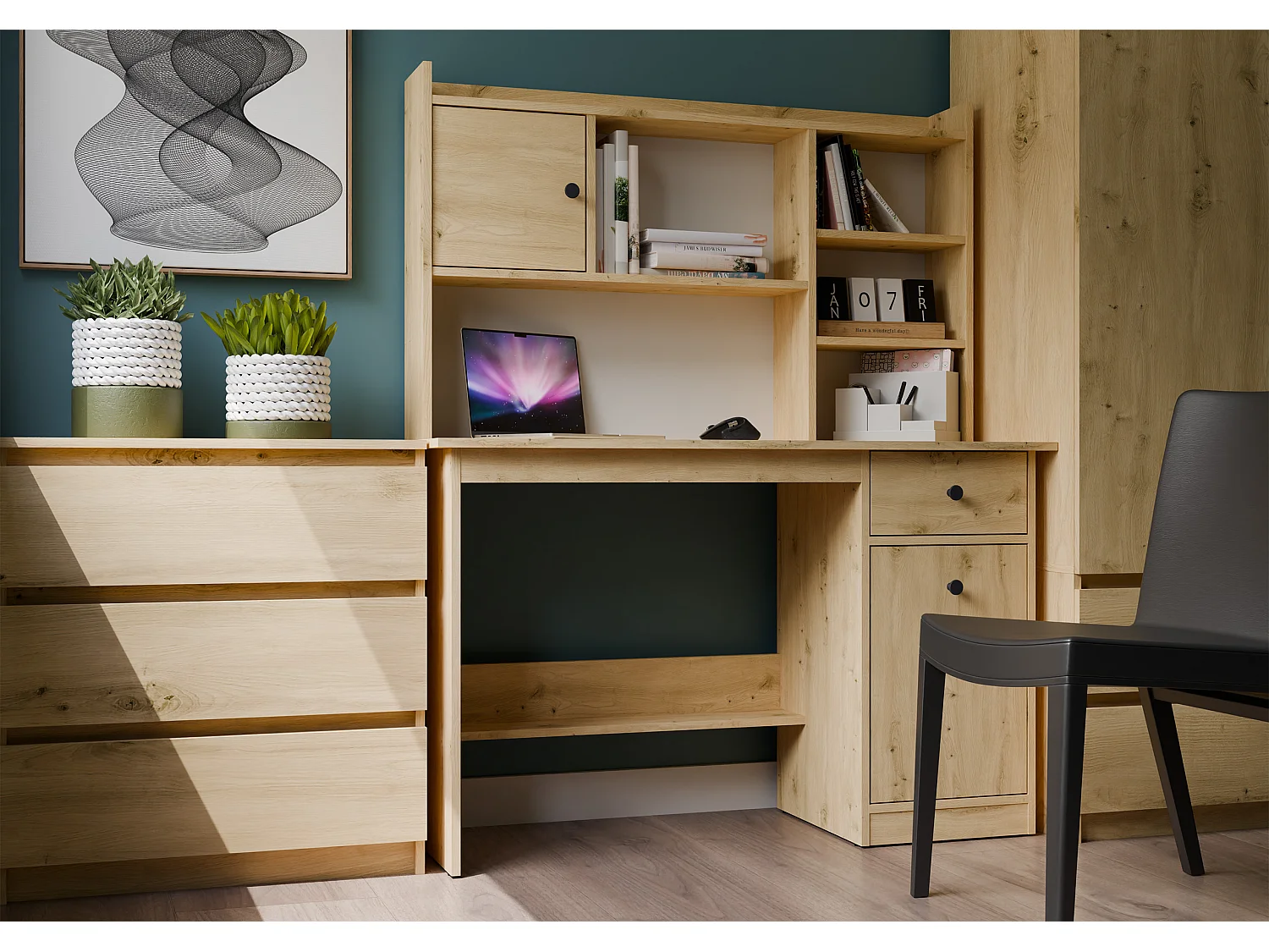 Scrivania moderna 120 cm con libreria rovere SCT22