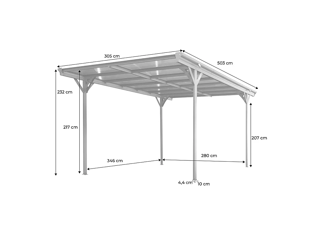 Cochera con techo de aluminio y policarbonato, 15m² antracita