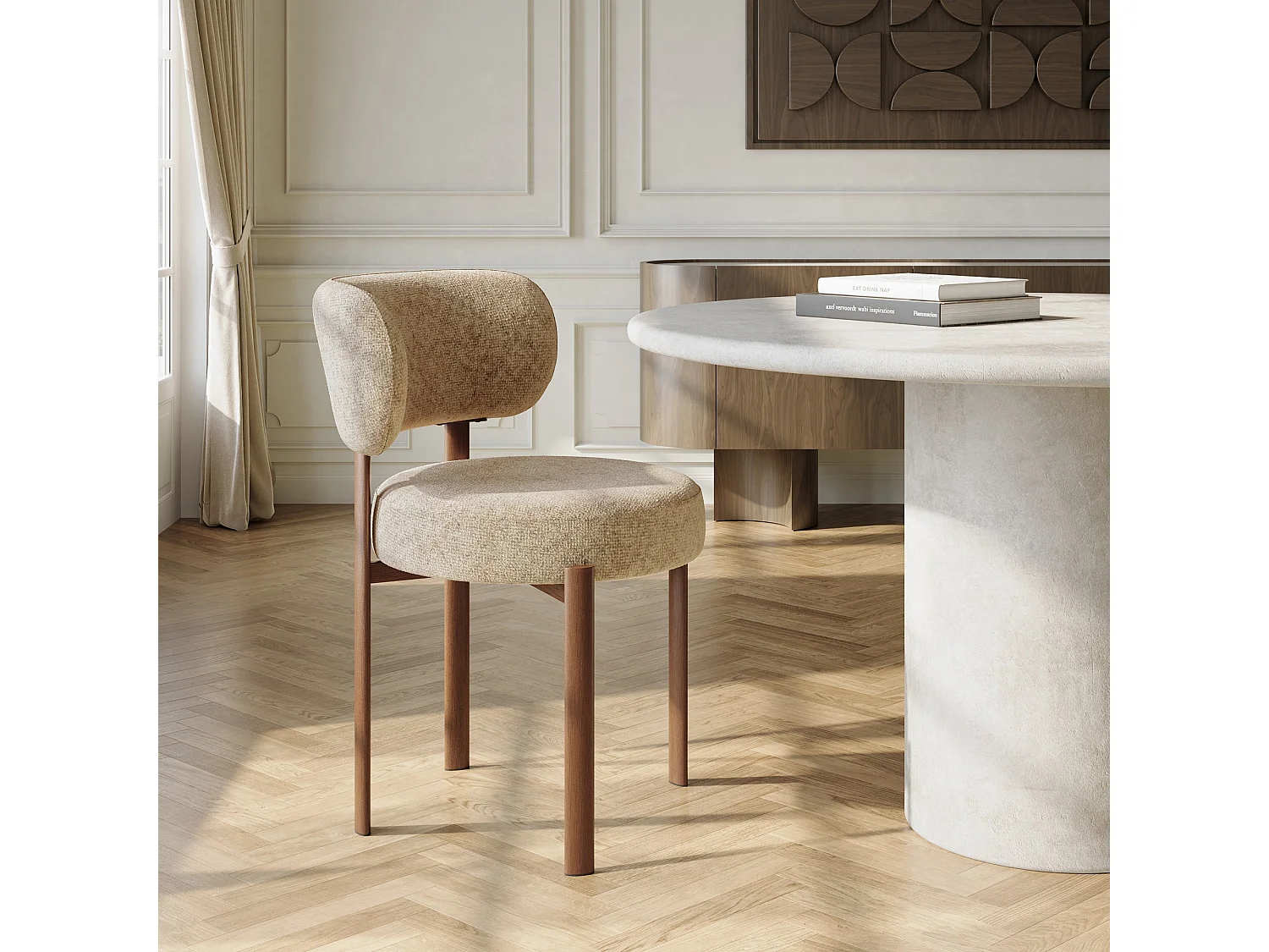 Lot de 2 chaises LAUREN en velours texturé beige foncé
