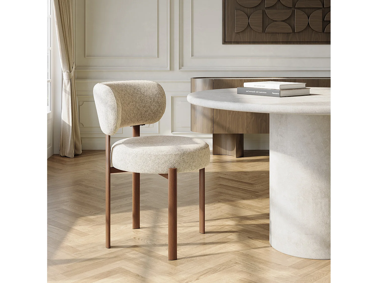 Lot de 2 chaises LAUREN en velours texturé crème