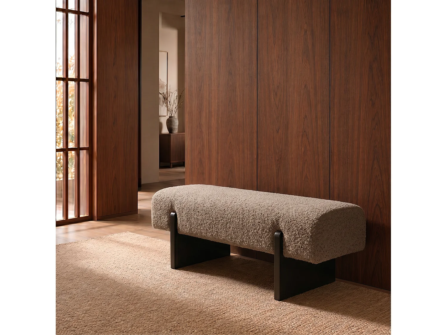 Banc VOG en tissu bouclette taupe