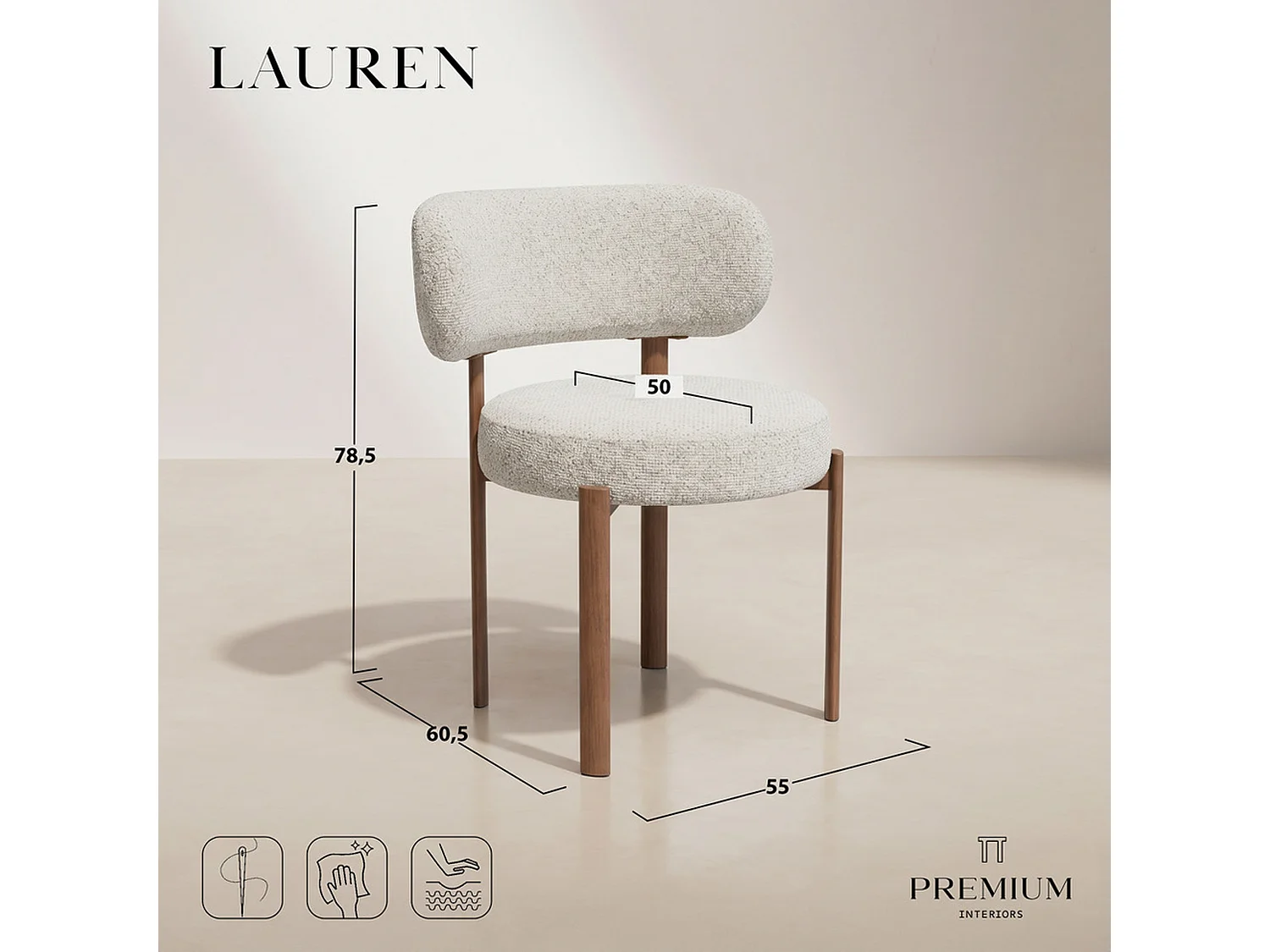 Lot de 2 chaises LAUREN en velours texturé beige