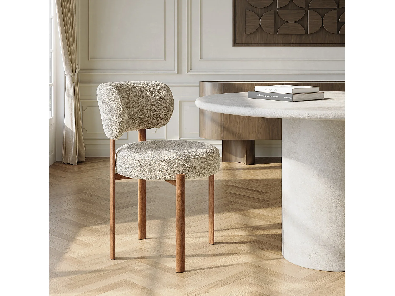Lot de 2 chaises LAUREN en tissu bouclette beige