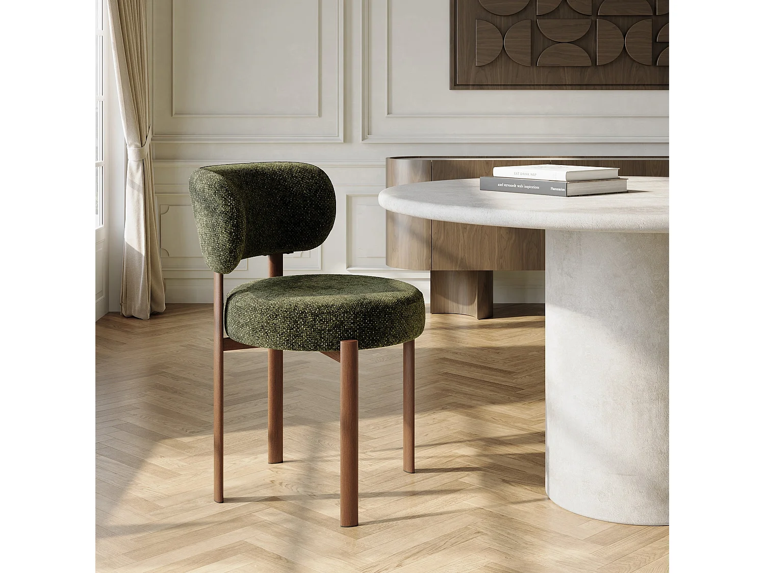 Lot de 2 chaises LAUREN en velours texturé vert vintage