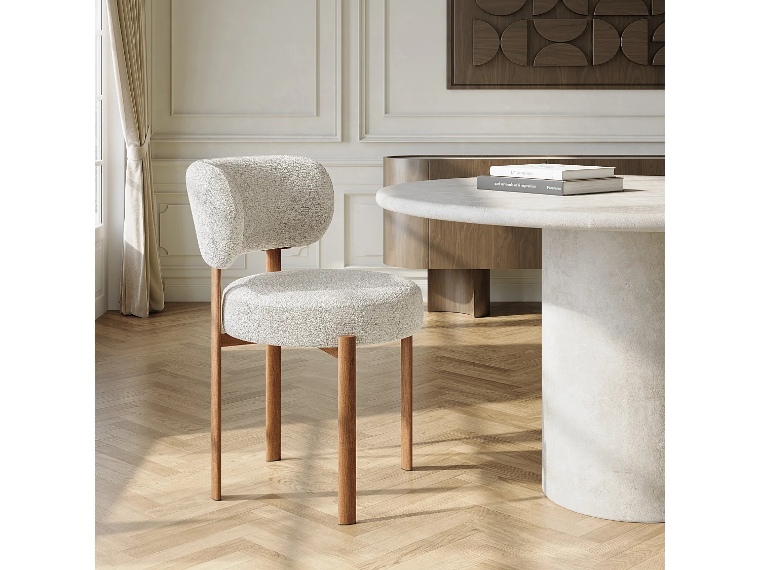 Lot de 2 chaises LAUREN en tissu bouclette crème