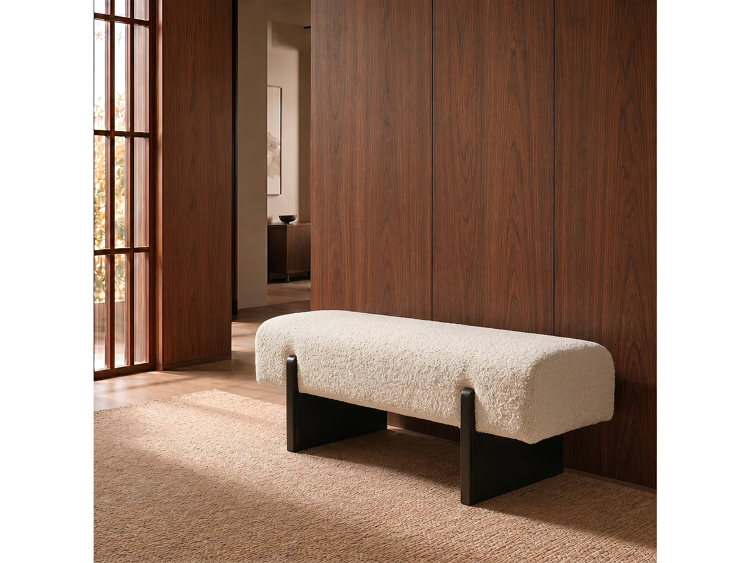 Banc VOG en tissu bouclette crème