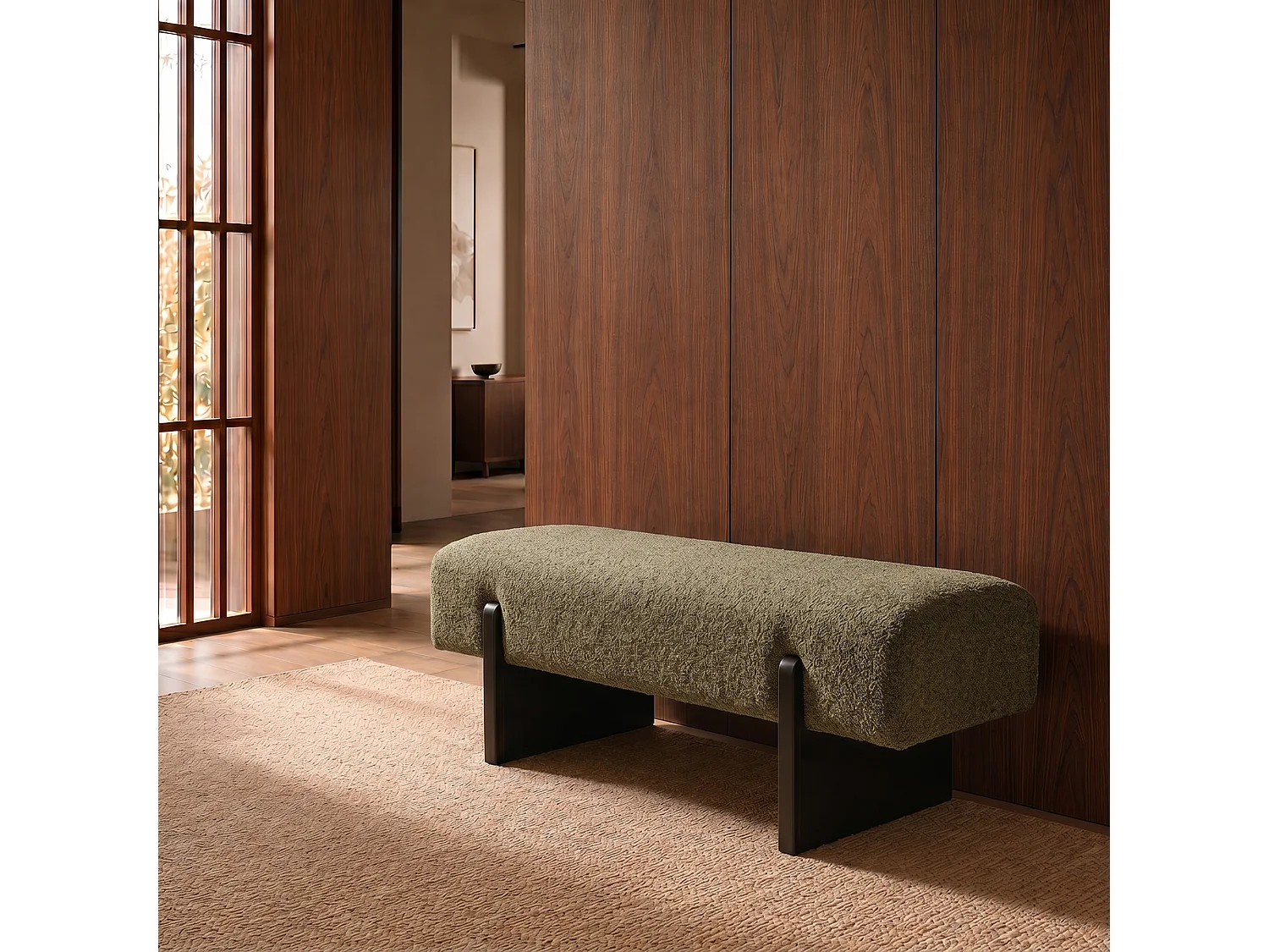 Banc VOG en tissu bouclette vert vintage