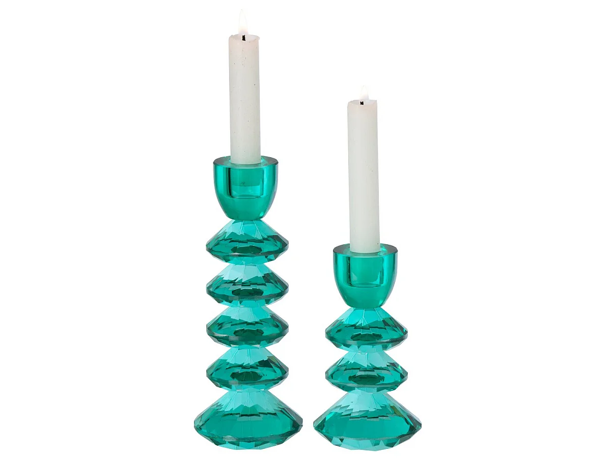 Lot de 2 Bougeoirs en Verre "Brahim" 21cm Turquoise