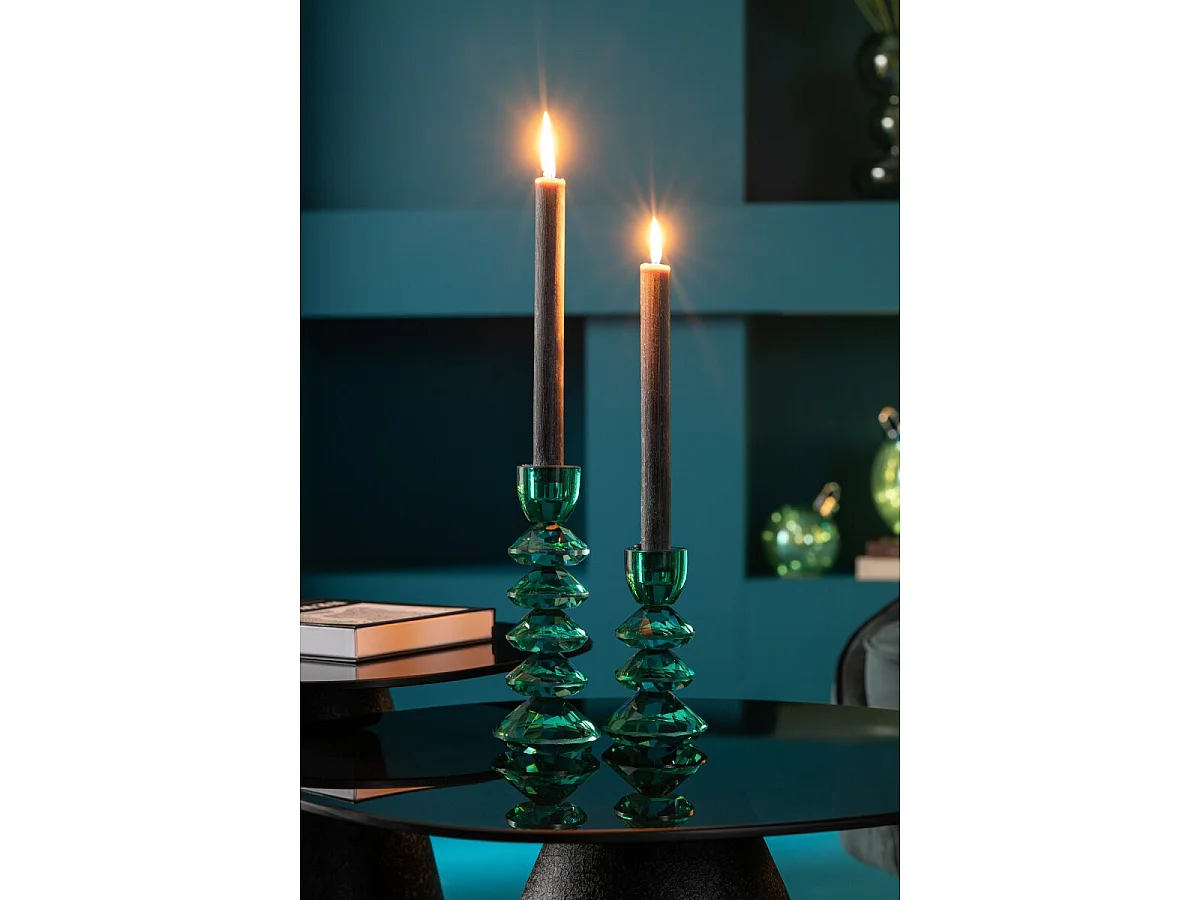 Lot de 2 Bougeoirs en Verre "Brahim" 21cm Turquoise