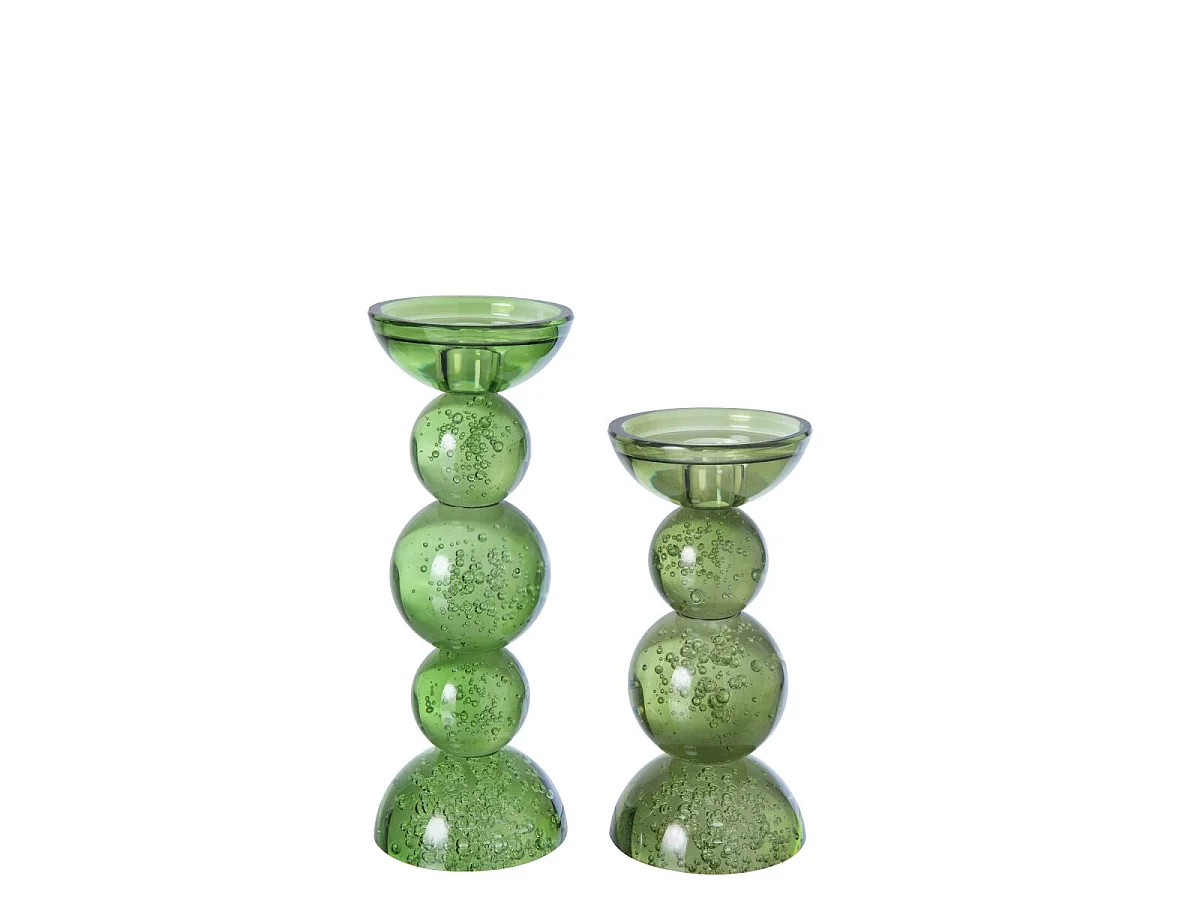 Bougeoir Boules en Verre "Ilias" 26cm Vert Olive