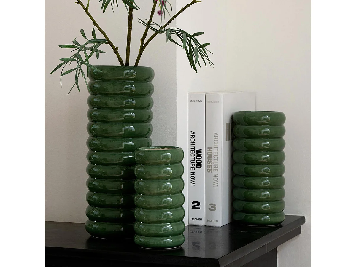 Lot de 3 Vases en Porcelaine "Mika" 33cm Vert