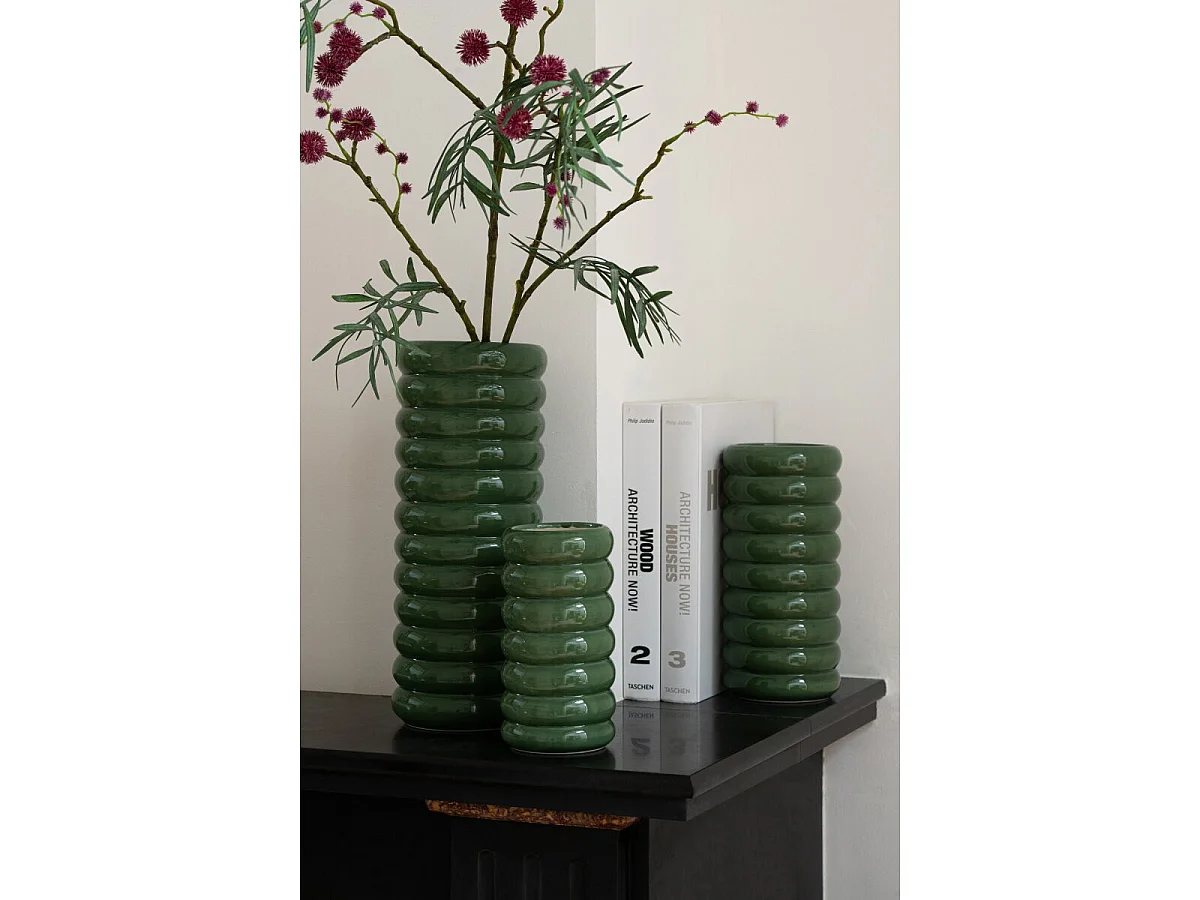 Lot de 3 Vases en Porcelaine "Mika" 33cm Vert