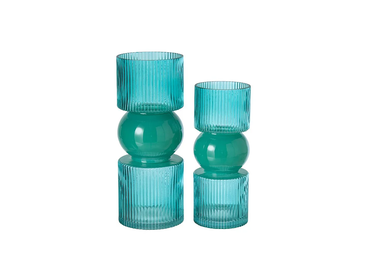 Vase Cannelé en Verre "Alvar" 30cm Turquoise