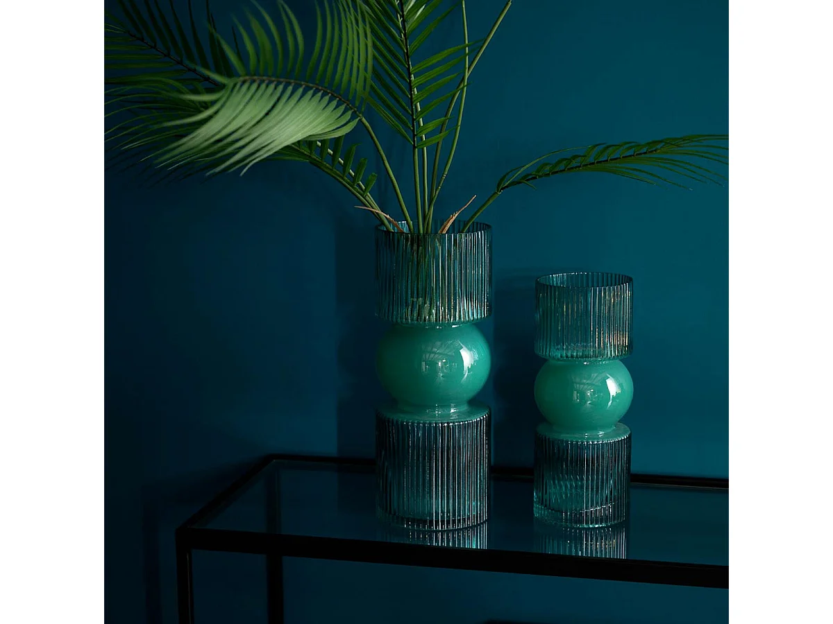 Vase Cannelé en Verre "Alvar" 30cm Turquoise