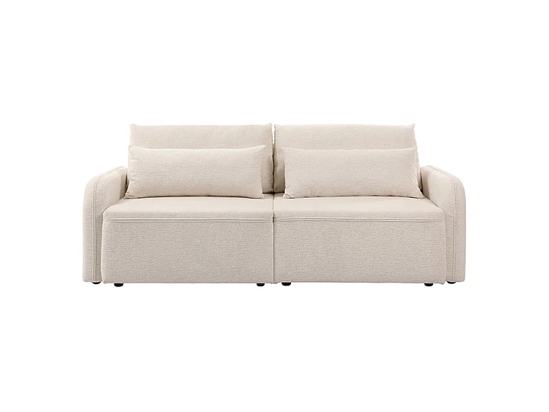 Canapé convertible 3 places en tissu beige et pieds noirs - SOKKA