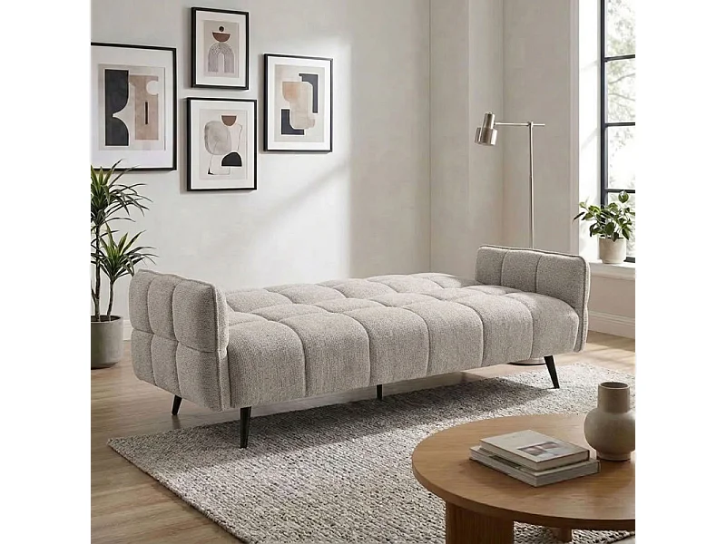 Canapé capitonné convertible 3 places en tissu doux gris clair - SUKI