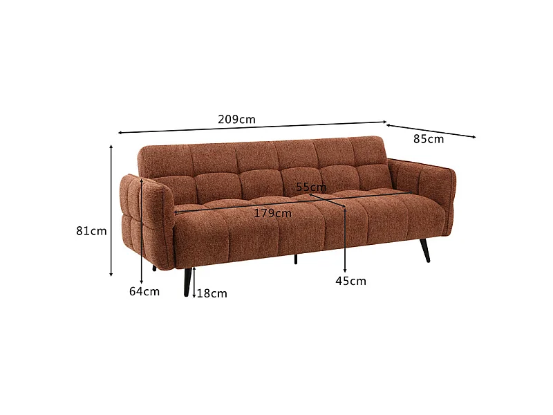 Canapé capitonné convertible 3 places en tissu doux terracotta - SUKI