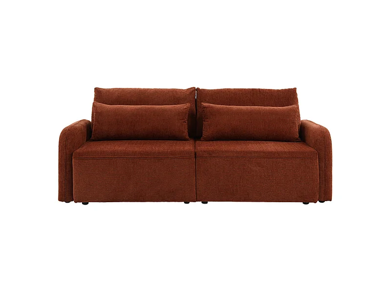 Canapé convertible 3 places en tissu terracotta et pieds noirs - SOKKA