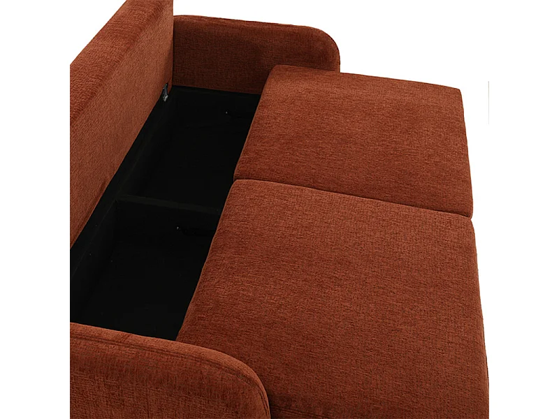 Canapé convertible 3 places en tissu terracotta et pieds noirs - SOKKA