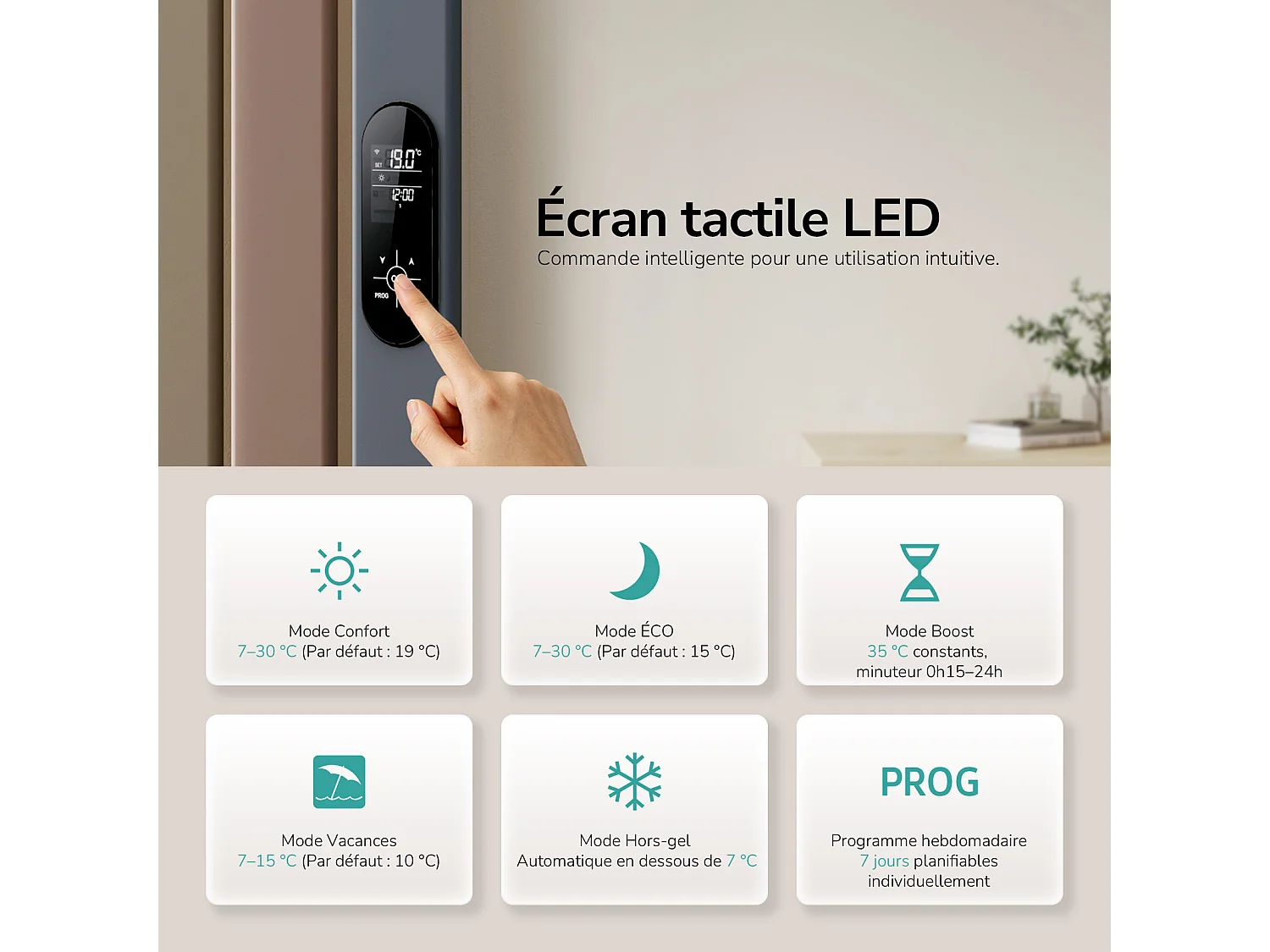 EMKE Radiateur électrique vertical 180 x 61,6 cm 1000 W, WiFi, Alexa, design multicolore, 7 modes