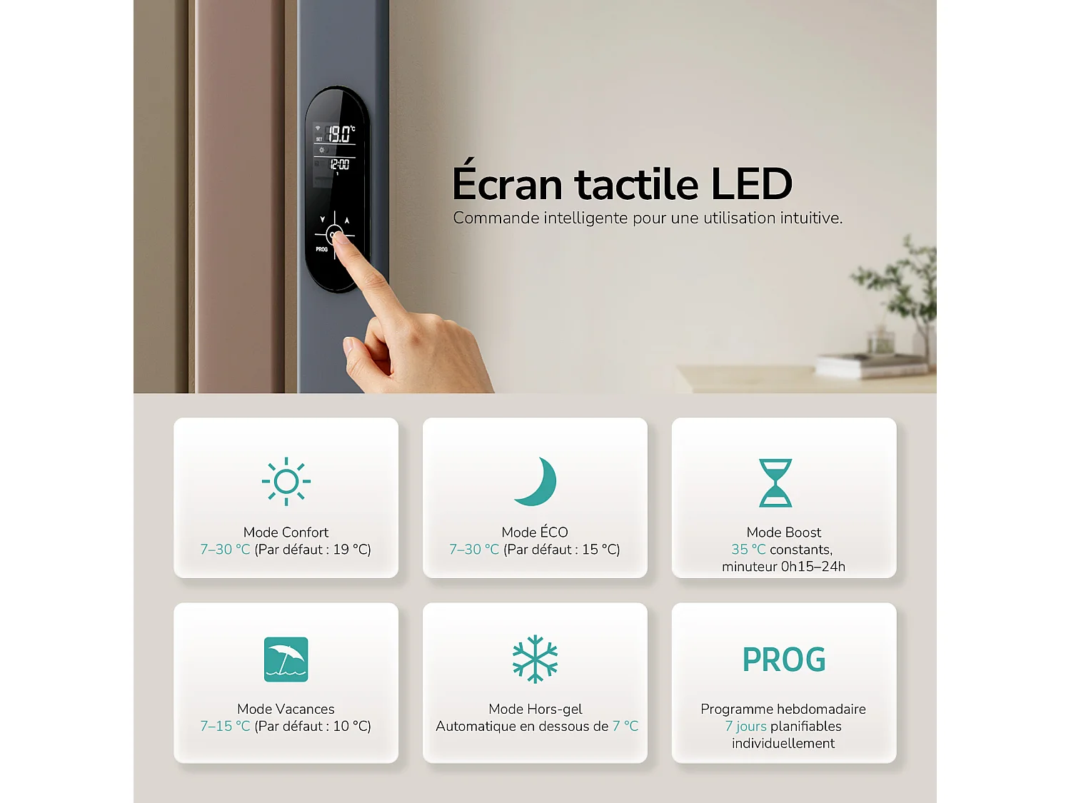 EMKE Vertikaler Elektrischer Heizkörper 180 x 46 cm, 750 W, WLAN, Alexa, Mehrfarbiges Design, 7 Modi