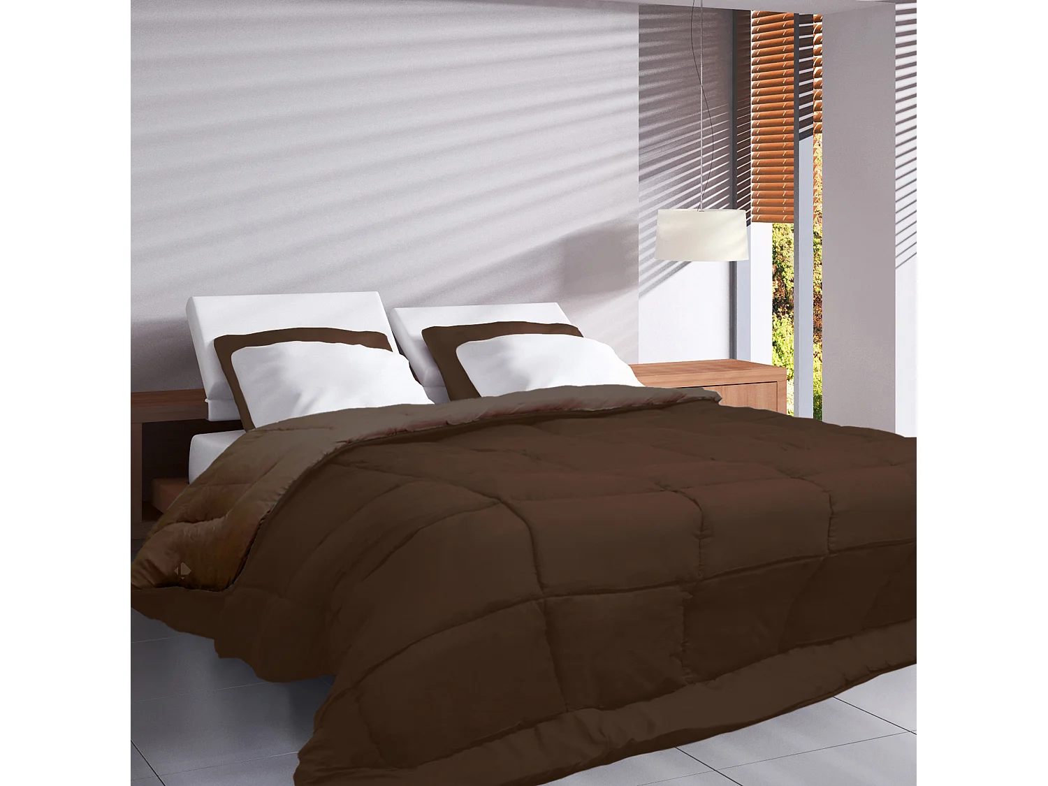 Couette hiver 140x200 cm COCOON BICOLORE Chocolat/Moka garnissage fibre polyester 400 g/m2