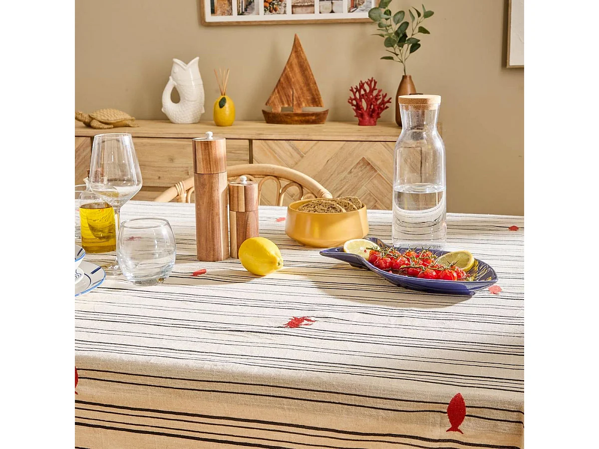 Nappe Brodée "Océania" 150x250cm Beige
