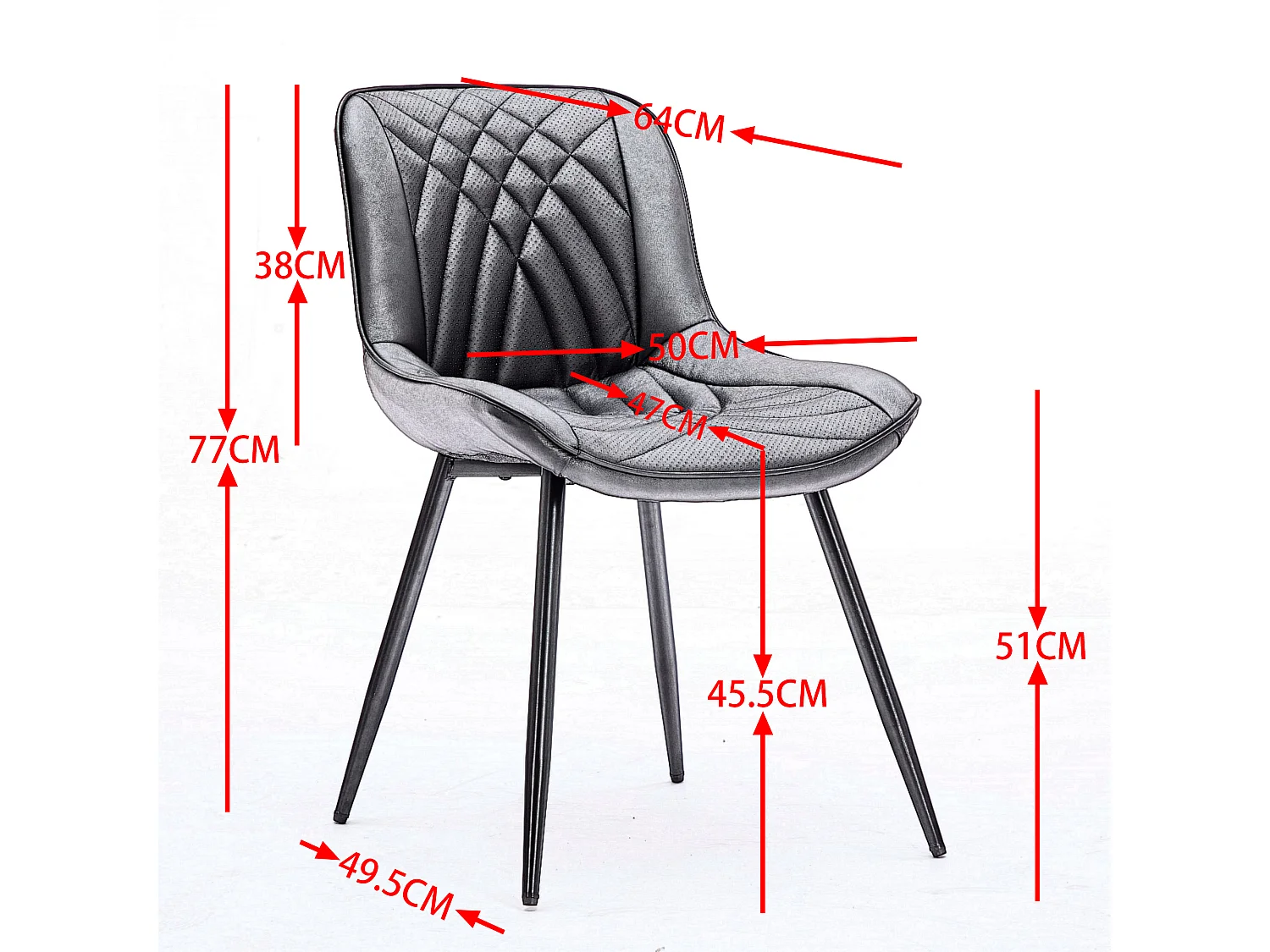 Parrot Uncle Lot de 2 chaises de salle à manger en PU perforé, assise ergonomique, surpiqûres 3D, pieds en métal noir, 60×50×77 cm