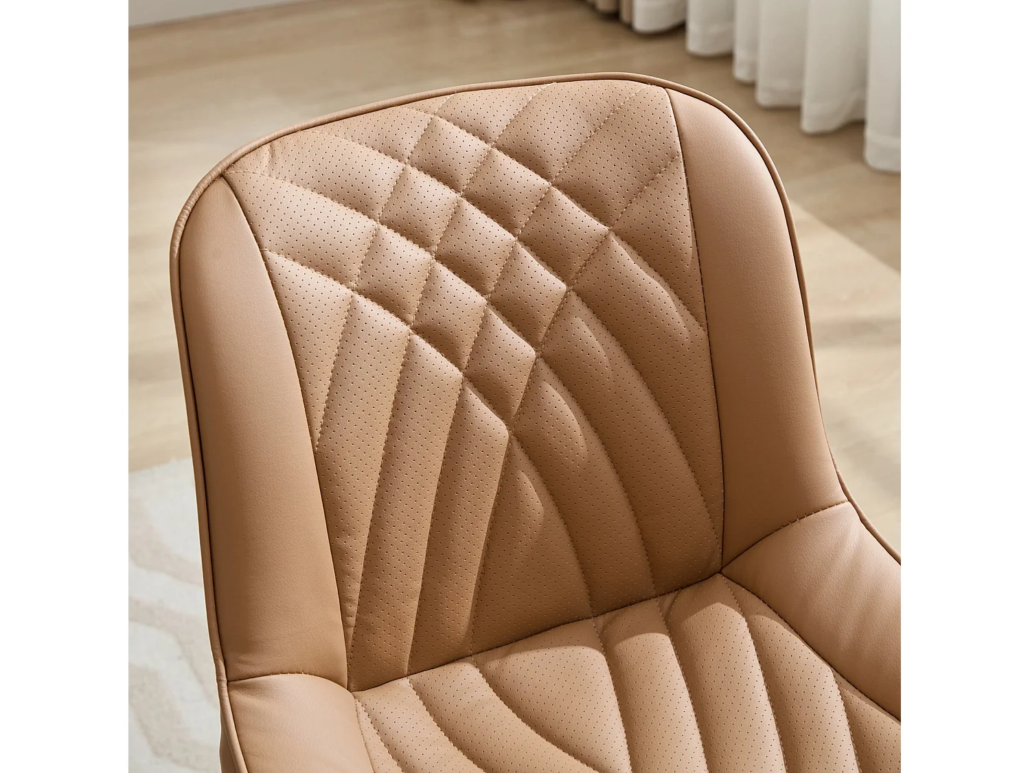 Parrot Uncle Lot de 2 chaises de salle à manger en PU perforé, assise ergonomique, surpiqûres 3D, pieds en métal noir, 60×50×77 cm