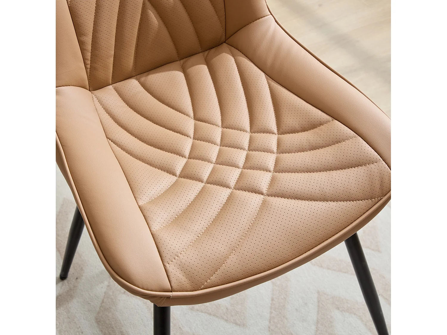 Parrot Uncle Lot de 2 chaises de salle à manger en PU perforé, assise ergonomique, surpiqûres 3D, pieds en métal noir, 60×50×77 cm