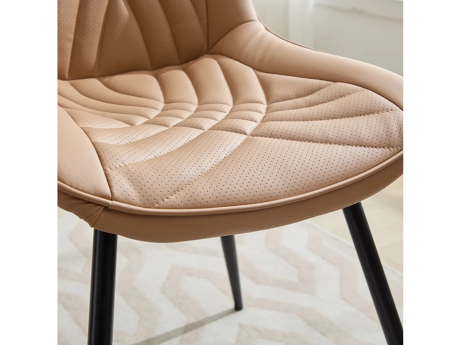Parrot Uncle Lot de 2 chaises de salle à manger en PU perforé, assise ergonomique, surpiqûres 3D, pieds en métal noir, 60×50×77 cm