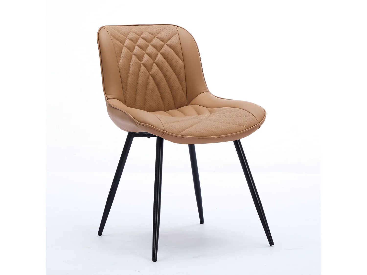 Parrot Uncle Lot de 2 chaises de salle à manger en PU perforé, assise ergonomique, surpiqûres 3D, pieds en métal noir, 60×50×77 cm