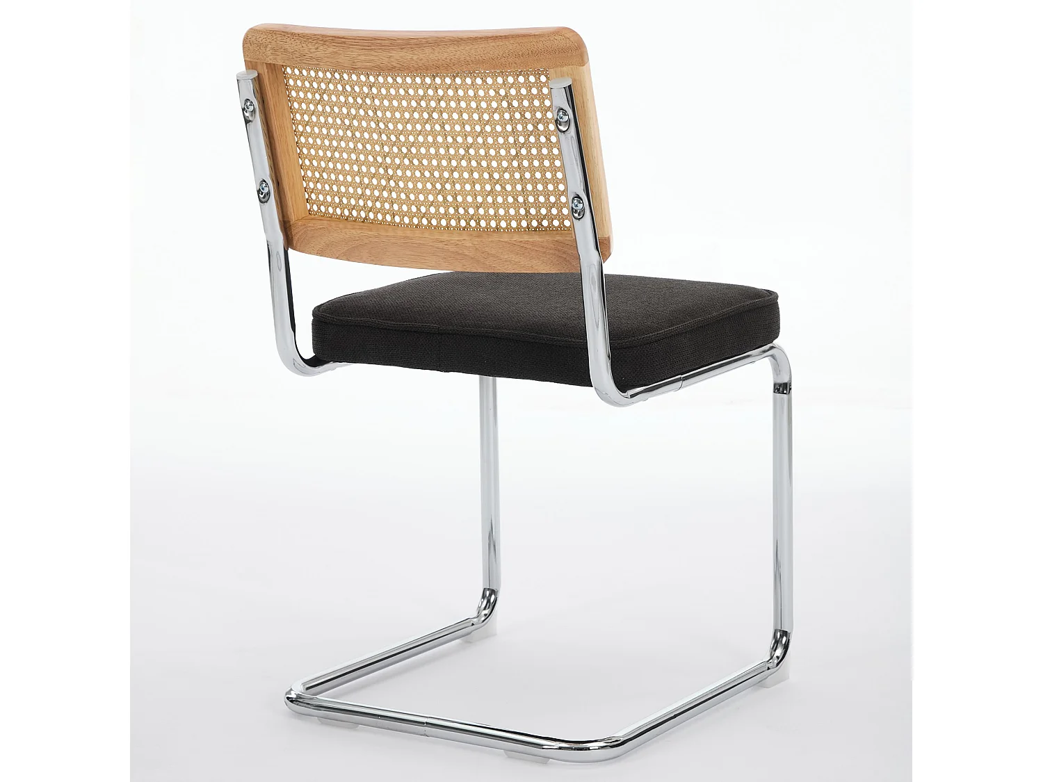 Parrot Uncle Lot de 2 chaises de salle à manger, cannage naturel, assise rembourrée, piètement cantilever chromé, style Mid-Century, 59×47×81 cm