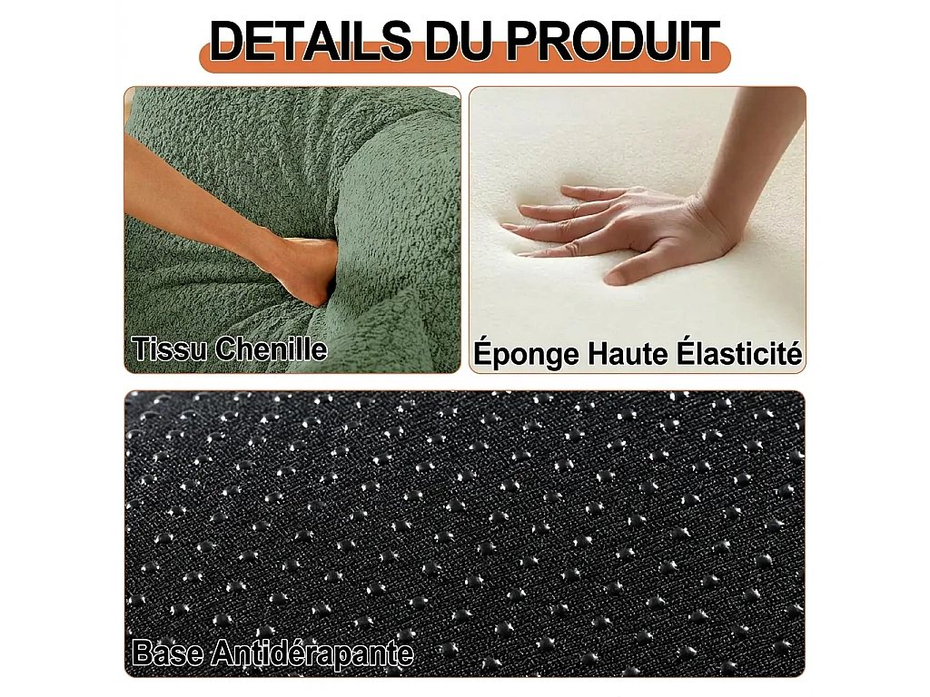 Parrot Uncle Canapé-lit modulable en tissu chenille, 2-en-1 avec rangement dans l’accoudoir, structure en acier, design contemporain