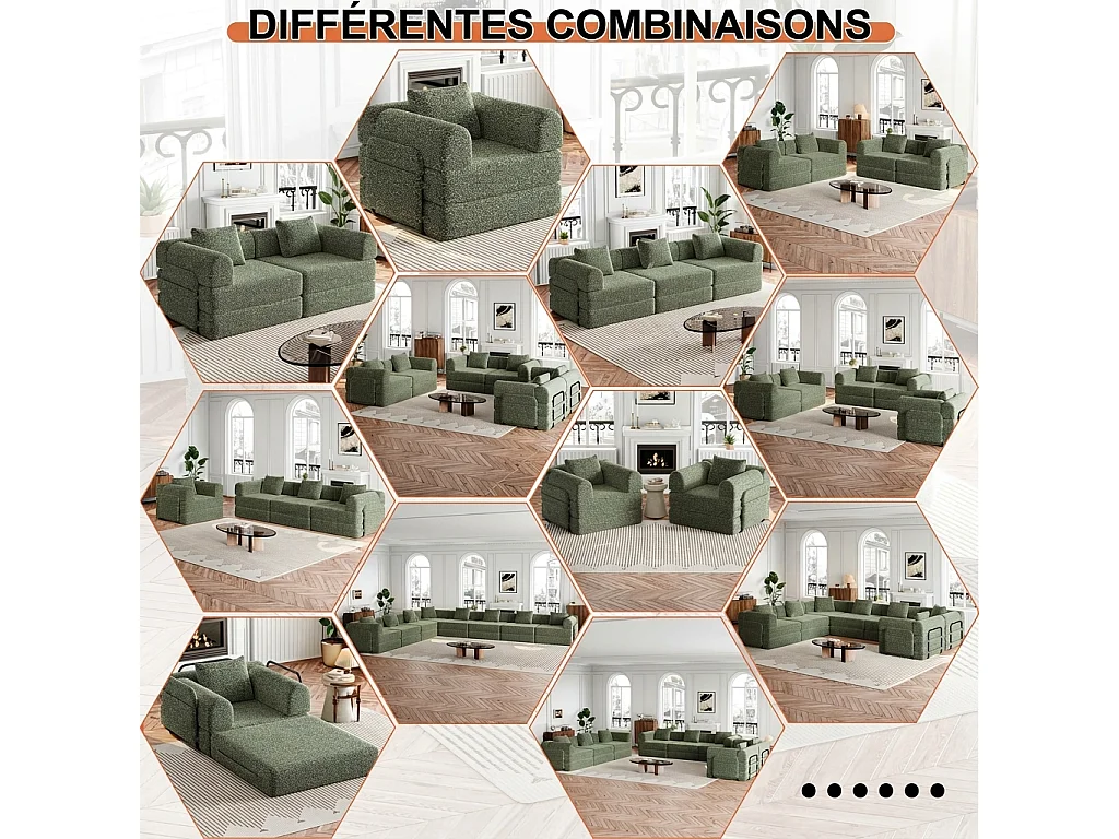 Parrot Uncle Canapé-lit modulable en tissu chenille, 2-en-1 avec rangement dans l’accoudoir, structure en acier, design contemporain
