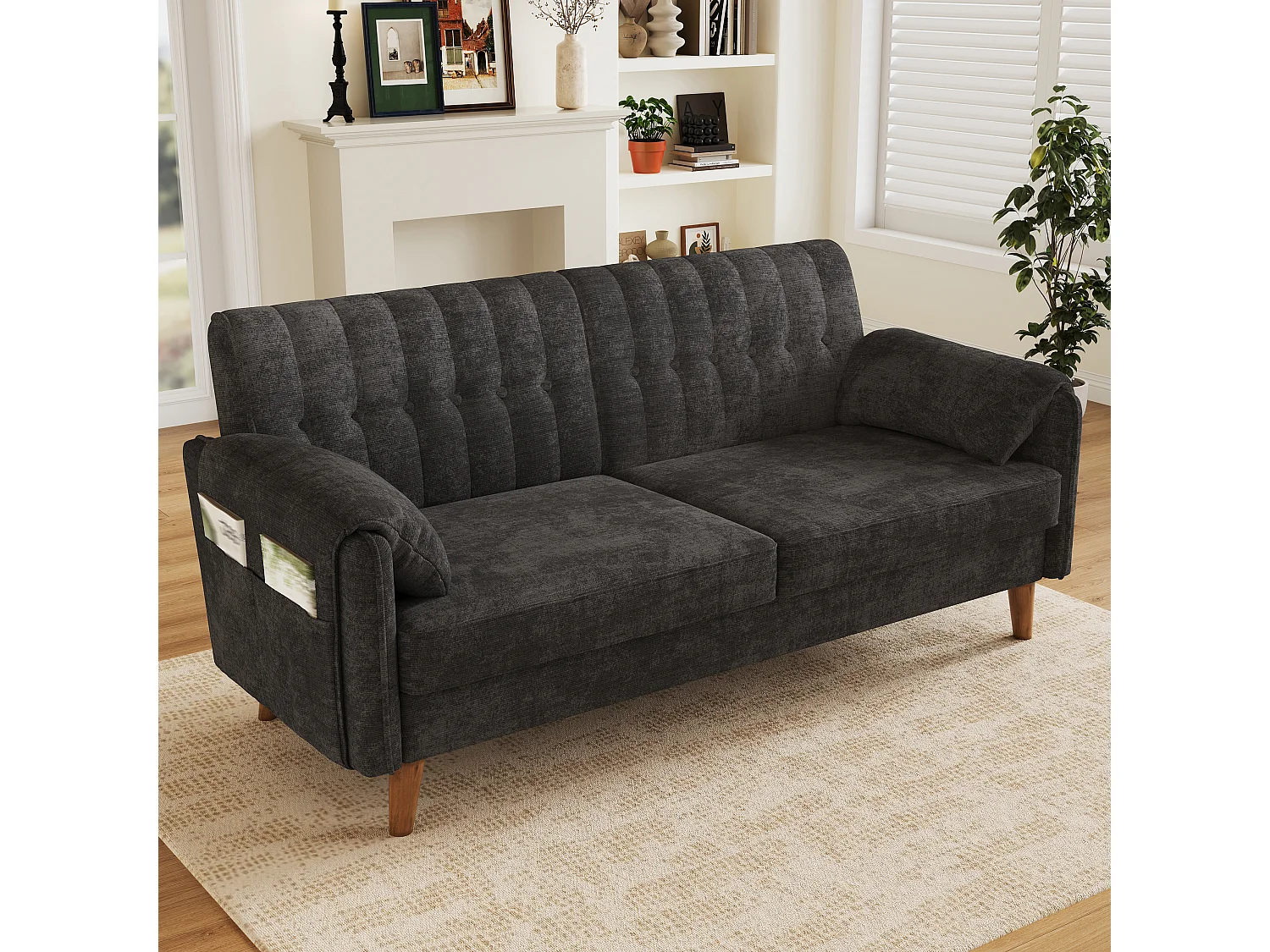 Parrot Uncle Canapé 2 places en tissu chenille, assise moelleuse, dossier capitonné, 161,5×79×83,5 cm, gris
