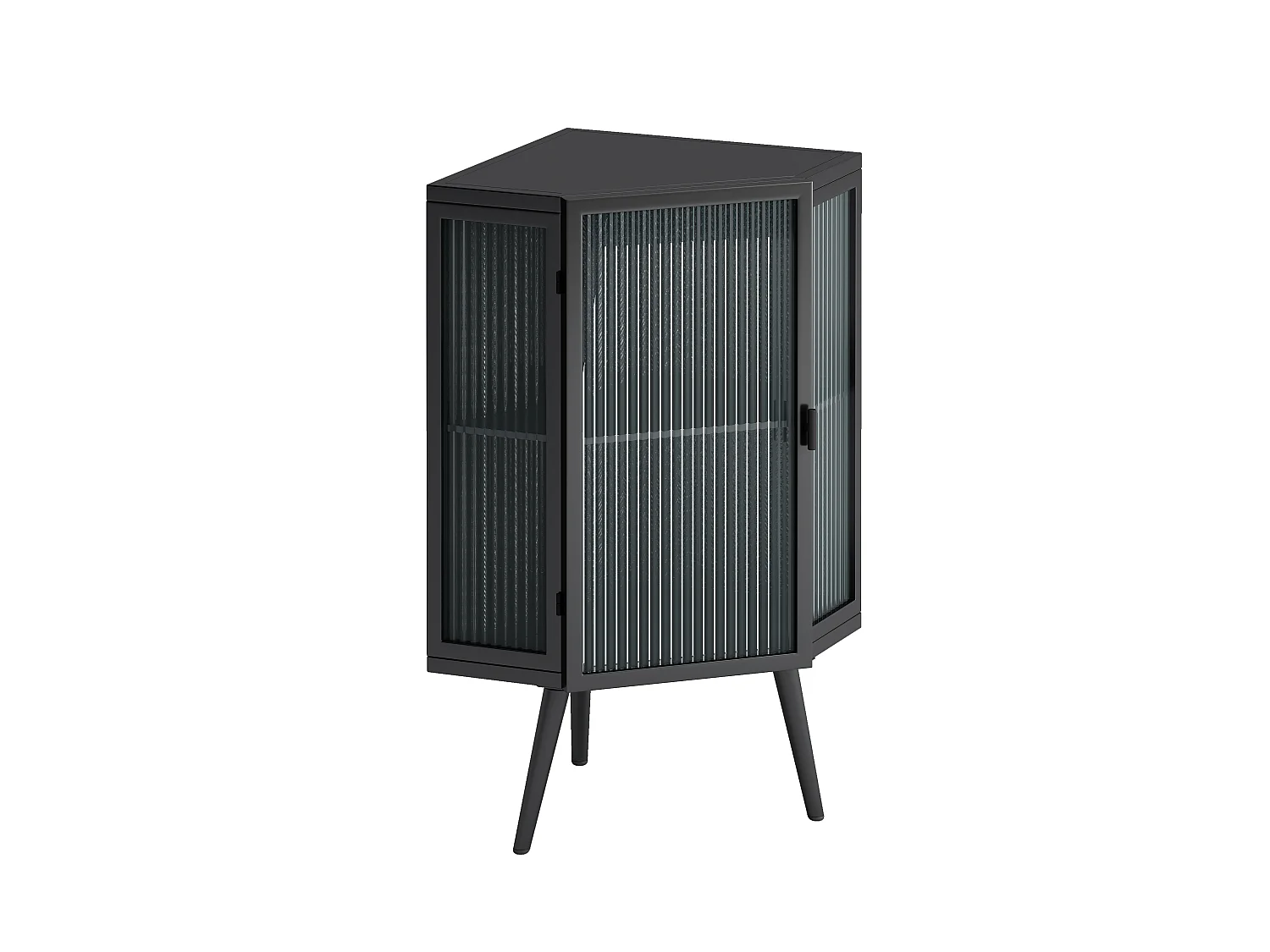 Parrot Uncle Meuble d’angle 56x42,5x80 cm en métal et verre trempé, rangement 2 niveaux, portes vitrées, noir