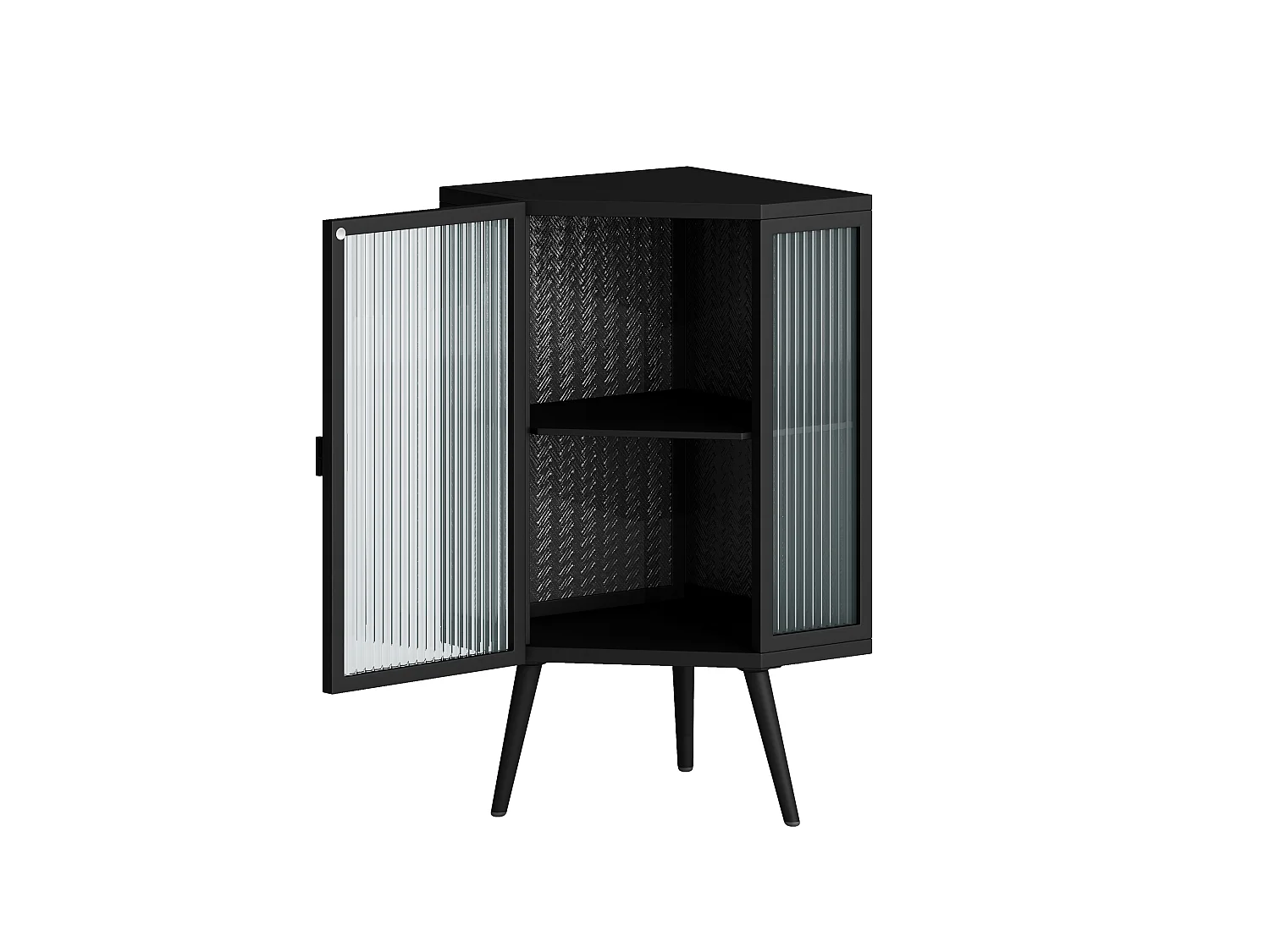 Parrot Uncle Meuble d’angle 56x42,5x80 cm en métal et verre trempé, rangement 2 niveaux, portes vitrées, noir