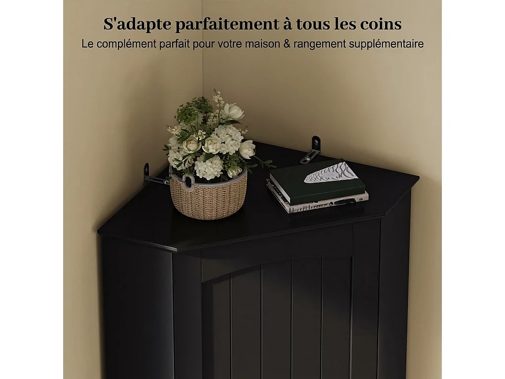 Parrot Uncle Meuble d’angle 2 portes avec étagères réglables, rangement gain de place, 42×42×166 cm, noir élégant