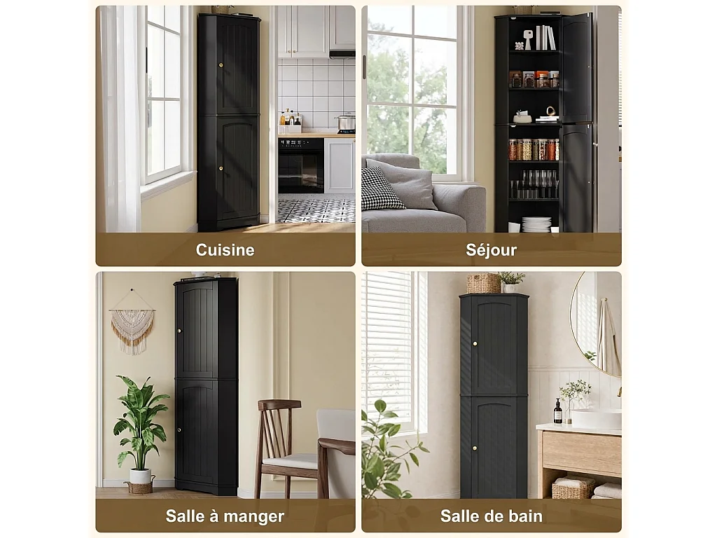 Parrot Uncle Meuble d’angle 2 portes avec étagères réglables, rangement gain de place, 42×42×166 cm, noir élégant